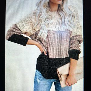 Carison Crewneck Black/Tan/Cream Cotton Knit Sweater